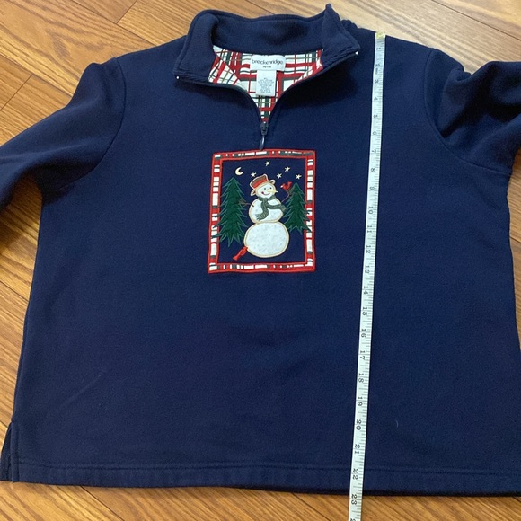 Breckenridge woman’s petite large cotton blend blue sweatshirt snowman 1/4zip - Picture 11 of 12
